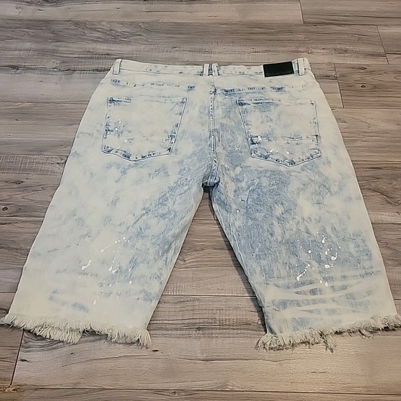 Smoke Rise Bermuda Shorts Mens 40  Blue hip hop Paint Splatter Distressed Denim - Picture 3 of 11